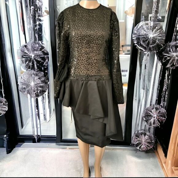 Vtg 60s Sequin Satin Cocktail Dress Sz 10 M Avant Garde Black Gilberts Tally MCM - Picture 14 of 15